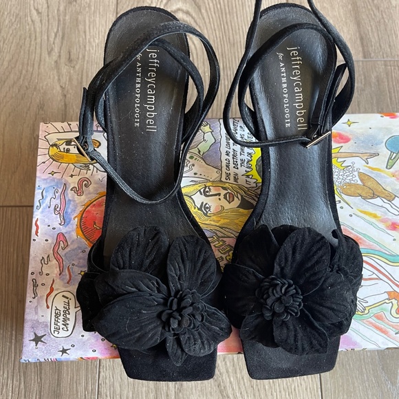 JEFFREY CAMPBELL Honolulu Floral Suede Ankle Strap Sandals Sz 7.5 - Picture 11 of 14